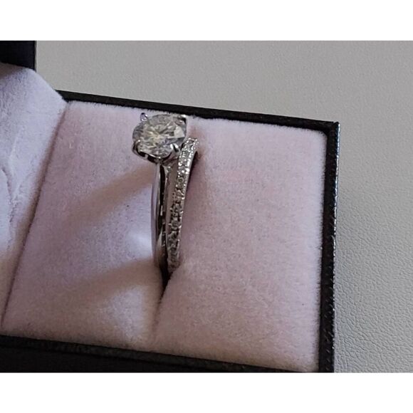 CERTIFIED 2 Ct. Genuine Diamond Moissanite Round & Pave Wedding Ring Set Sz 8 - Picture 2 of 6